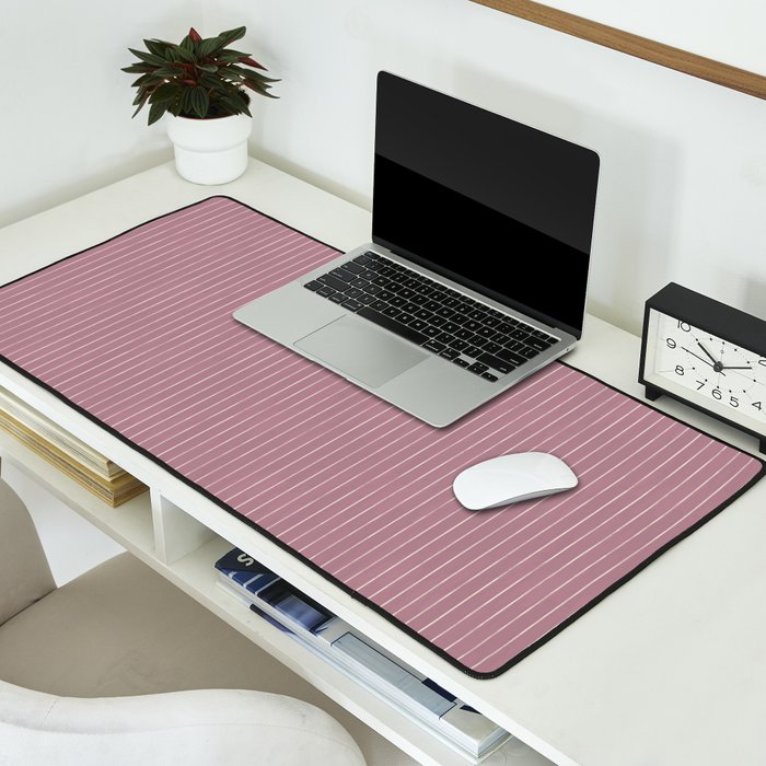 Romantic Botanica Coordinator - Thin Stripes in Rosewood Pink Desk Mat Gallery Image 2