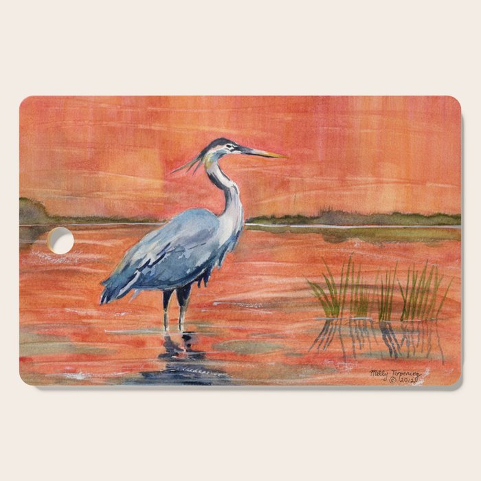 Great Blue Heron in Marsh Cutting Board Gallery Image 1
