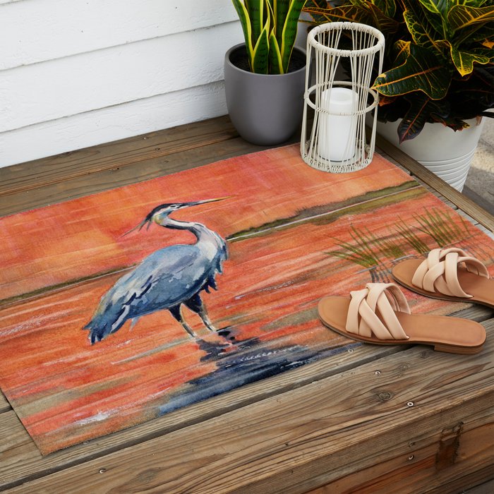 Great Blue Heron in Marsh Outdoor Rug Gallery Image 2