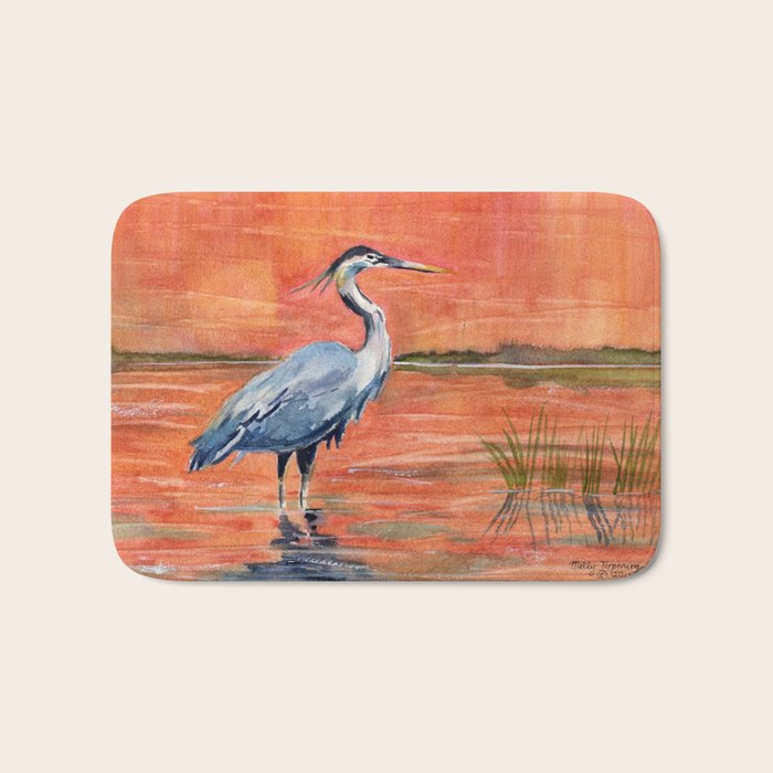 Great Blue Heron in Marsh Bath Mat Gallery Image 1
