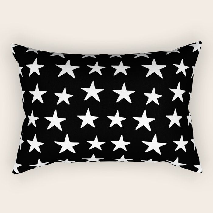 Star Pattern White On Black Rectangular Pillow Gallery Image 1