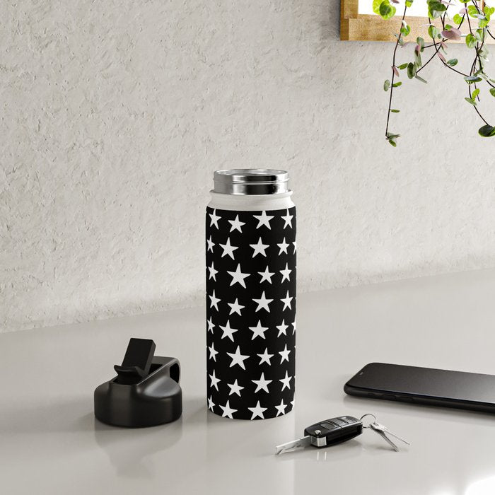 Star Pattern White On Black Water Bottle Gallery Image 4