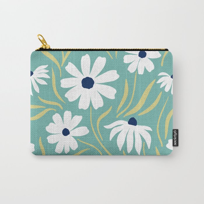 Harper Floral Prints, Teal, Navy, Yellow Carry All Pouch Gallery Image 1