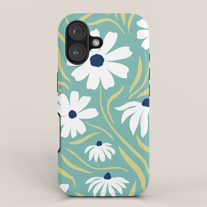 Harper Floral Prints, Teal, Navy, Yellow iPhone Case Gallery Image 1
