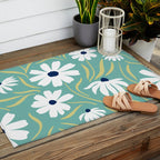 Harper Floral Prints, Teal, Navy, Yellow Outdoor Rug Gallery Image 2