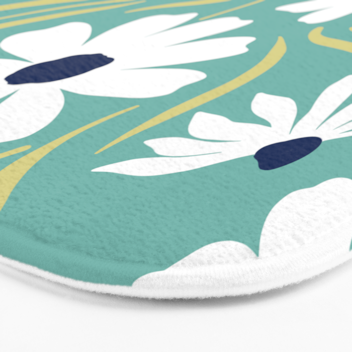 Harper Floral Prints, Teal, Navy, Yellow Bath Mat Gallery Image 3