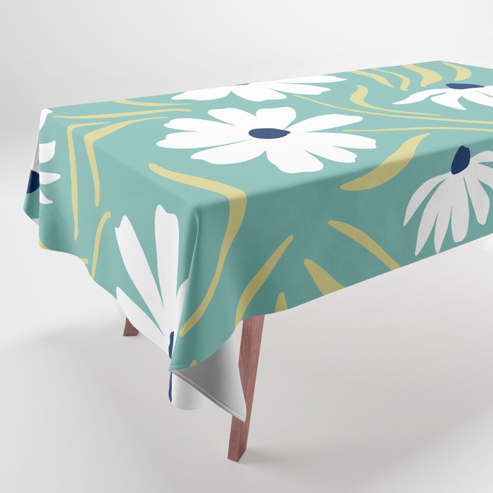 Harper Floral Prints, Teal, Navy, Yellow Tablecloth Gallery Image 1