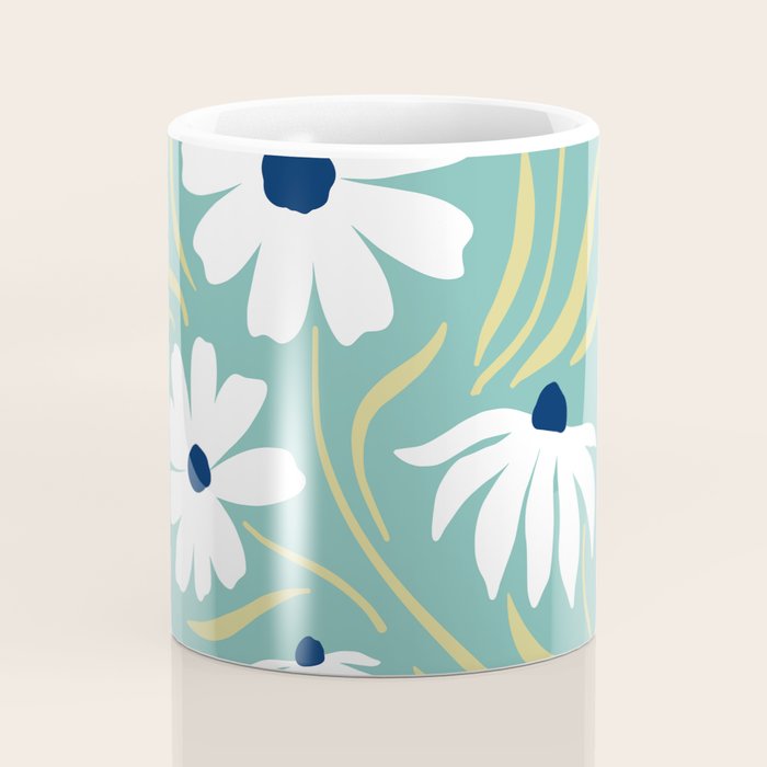 Harper Floral Prints, Teal, Navy, Yellow Coffee Mug Gallery Image 4