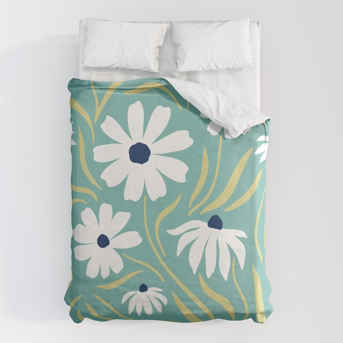 Harper Floral Prints, Teal, Navy, Yellow Duvet Cover Gallery Image 6