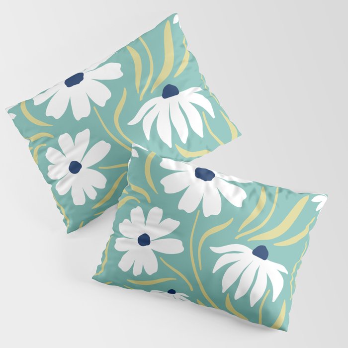 Harper Floral Prints, Teal, Navy, Yellow Pillow Sham Gallery Image 3