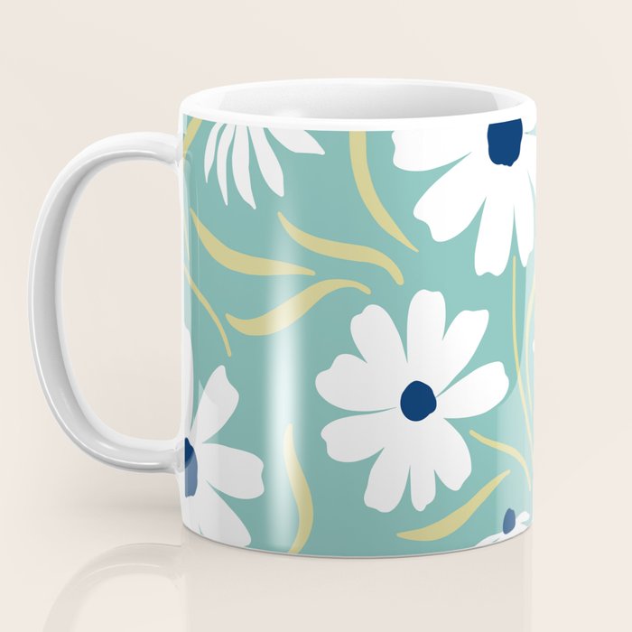 Harper Floral Prints, Teal, Navy, Yellow Coffee Mug Gallery Image 3