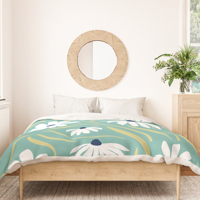 Harper Floral Prints, Teal, Navy, Yellow Duvet Cover Gallery Image 3