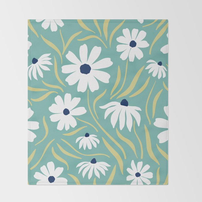 Harper Floral Prints, Teal, Navy, Yellow Throw Blanket Gallery Image 2