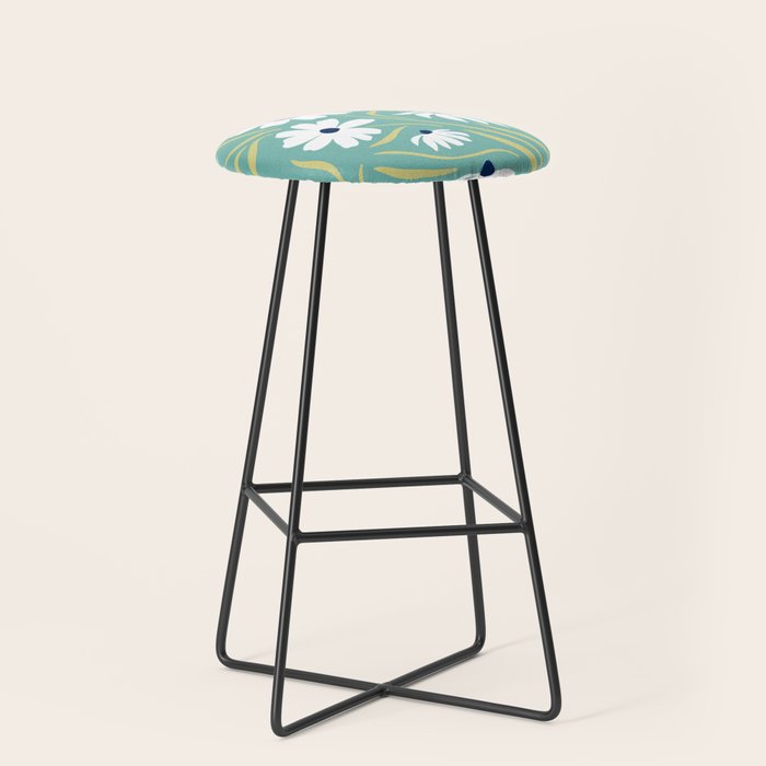 Harper Floral Prints, Teal, Navy, Yellow Stool Gallery Image 1