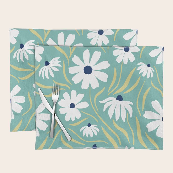 Harper Floral Prints, Teal, Navy, Yellow Placemat Gallery Image 1