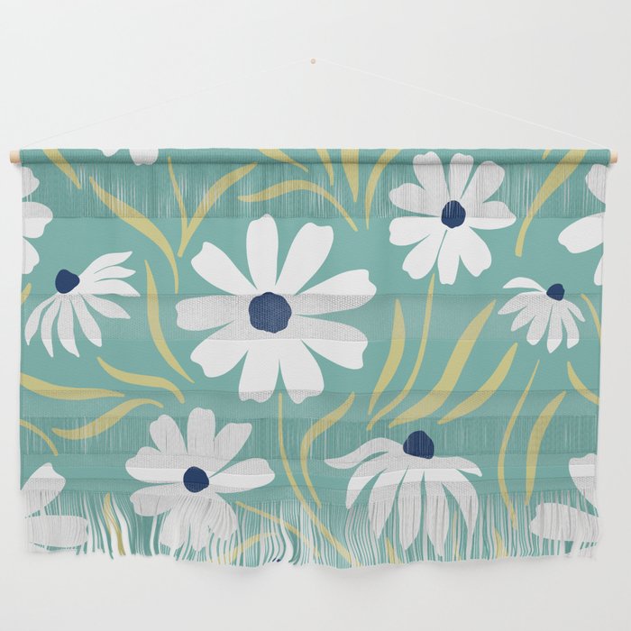 Harper Floral Prints, Teal, Navy, Yellow Wall Hanging Gallery Image 1