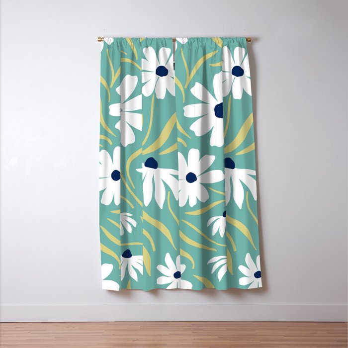 Harper Floral Prints, Teal, Navy, Yellow Window Curtain Gallery Image 3
