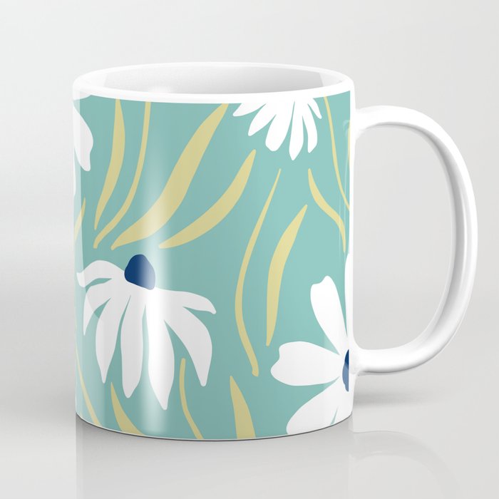 Harper Floral Prints, Teal, Navy, Yellow Coffee Mug Gallery Image 1