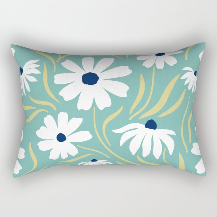 Harper Floral Prints, Teal, Navy, Yellow Rectangular Pillow Gallery Image 1