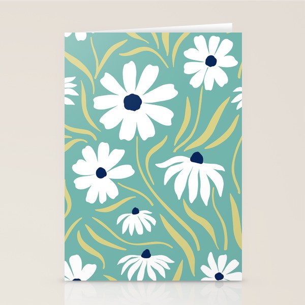 Harper Floral Prints, Teal, Navy, Yellow Stationery Card Gallery Image 2