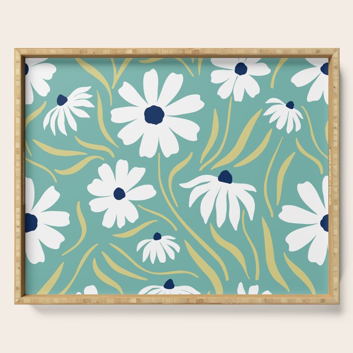 Harper Floral Prints, Teal, Navy, Yellow Serving Tray Gallery Image 1