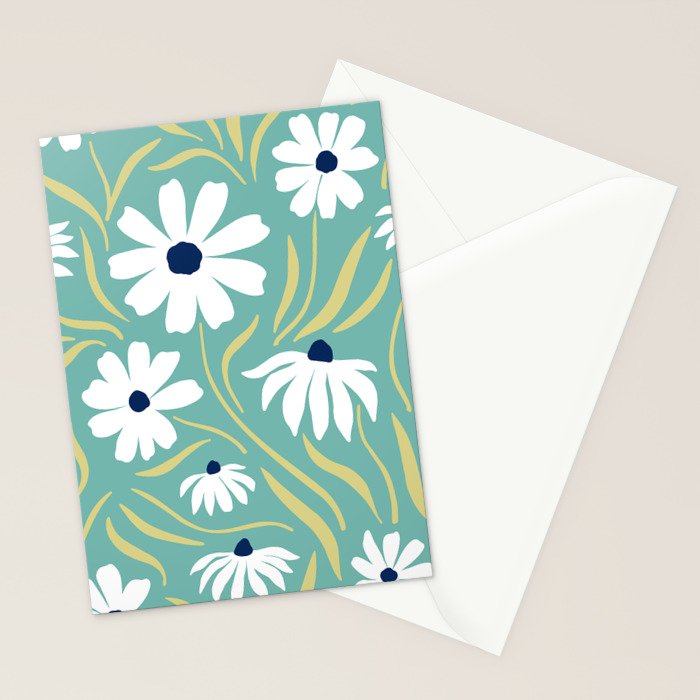 Harper Floral Prints, Teal, Navy, Yellow Stationery Card Gallery Image 2