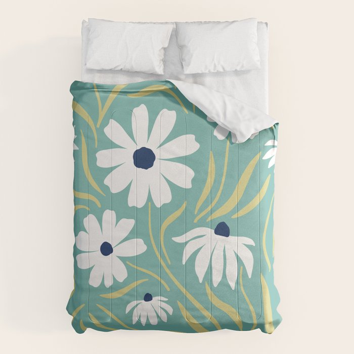 Harper Floral Prints, Teal, Navy, Yellow Comforter Gallery Image 6