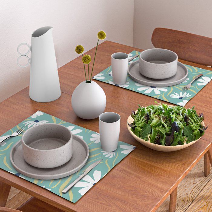 Harper Floral Prints, Teal, Navy, Yellow Placemat Gallery Image 2