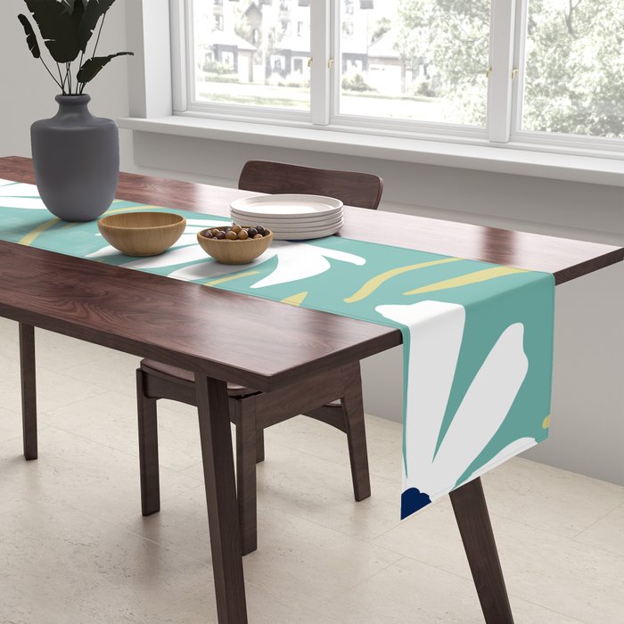 Harper Floral Prints, Teal, Navy, Yellow Table Runner Gallery Image 2