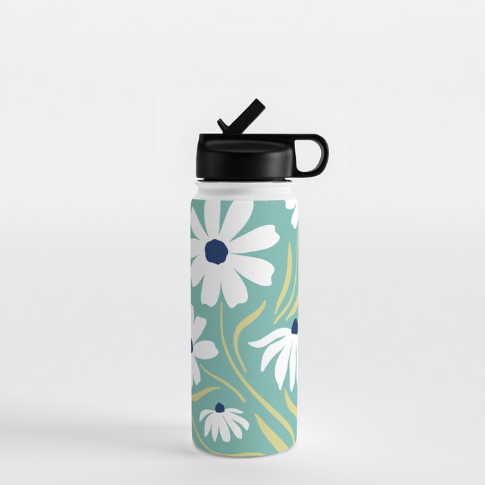Harper Floral Prints, Teal, Navy, Yellow Water Bottle Gallery Image 1