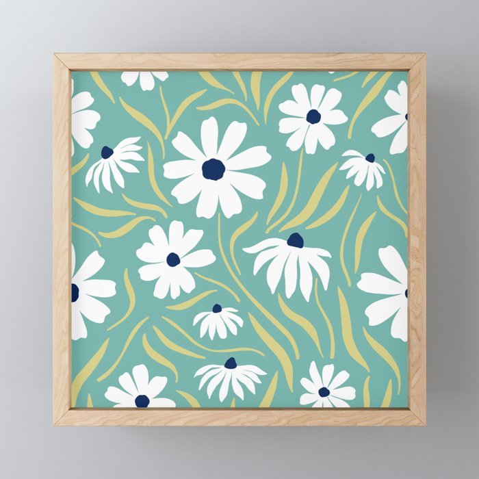Harper Floral Prints, Teal, Navy, Yellow Mini Art Print Gallery Image 1