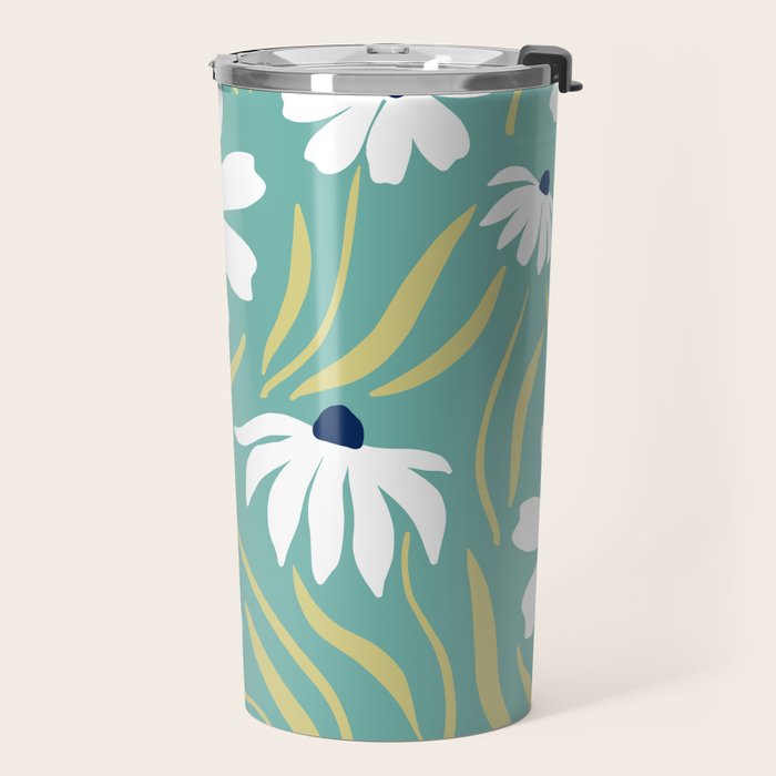 Harper Floral Prints, Teal, Navy, Yellow Travel Mug Gallery Image 2
