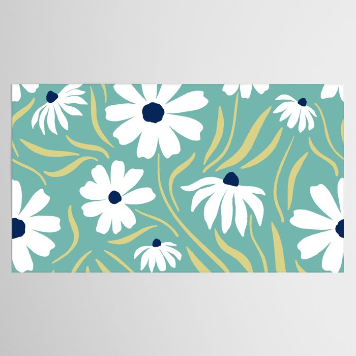 Harper Floral Prints, Teal, Navy, Yellow Tablecloth Gallery Image 2