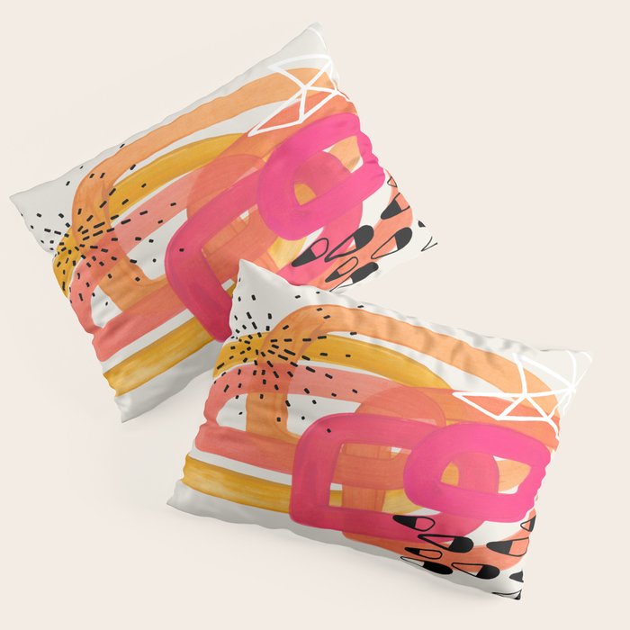 Mid Century Modern Abstract Colorful Art Ombre Magenta Yellow Circles Raindrops Geometric Pattern Pillow Sham Gallery Image 3