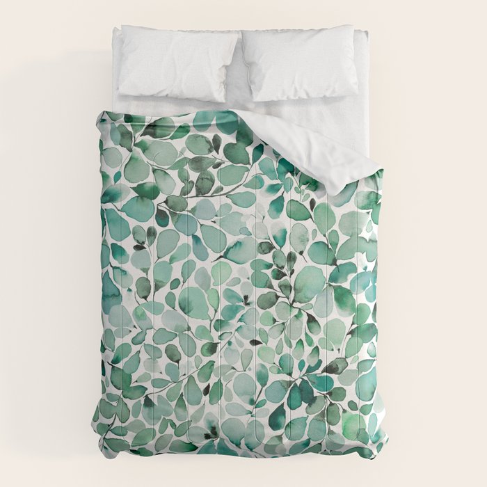 Watercolor Eucalyptus Botanical Green Leaves Comforter Gallery Image 6