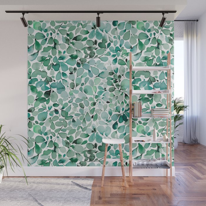 Watercolor Eucalyptus Botanical Green Leaves Wall Mural Gallery Image 1