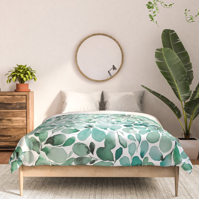 Watercolor Eucalyptus Botanical Green Leaves Comforter Gallery Image 3