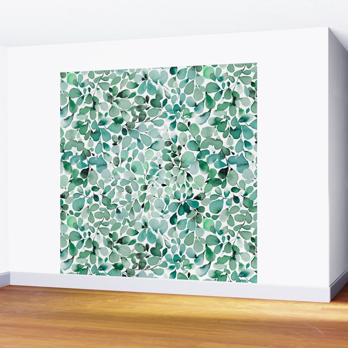 Watercolor Eucalyptus Botanical Green Leaves Wall Mural Gallery Image 2