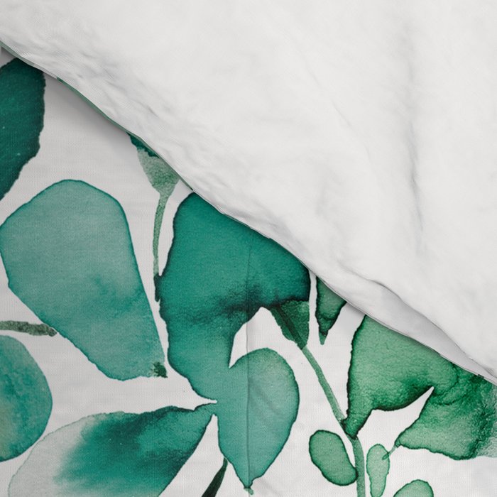 Watercolor Eucalyptus Botanical Green Leaves Comforter Gallery Image 4