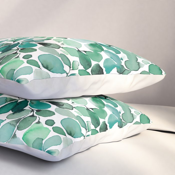 Watercolor Eucalyptus Botanical Green Leaves Pillow Sham Gallery Image 3