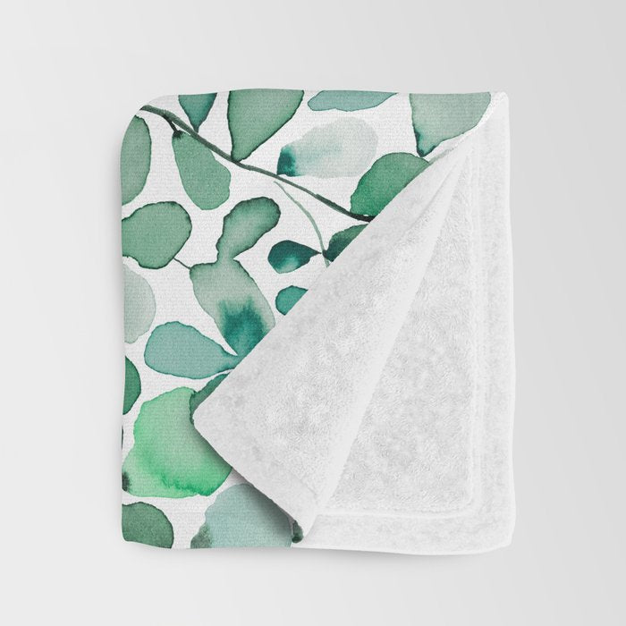 Watercolor Eucalyptus Botanical Green Leaves Throw Blanket Gallery Image 3