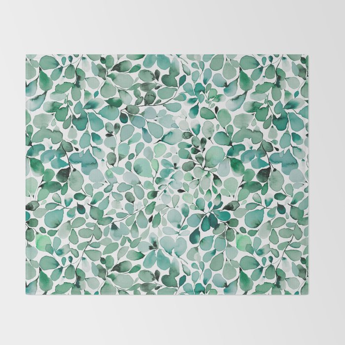 Watercolor Eucalyptus Botanical Green Leaves Throw Blanket Gallery Image 2