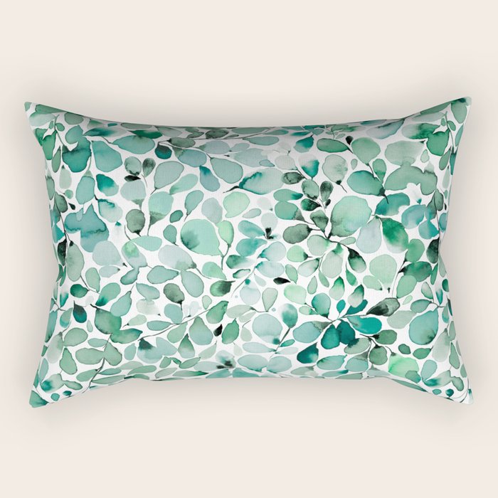 Watercolor Eucalyptus Botanical Green Leaves Rectangular Pillow Gallery Image 2