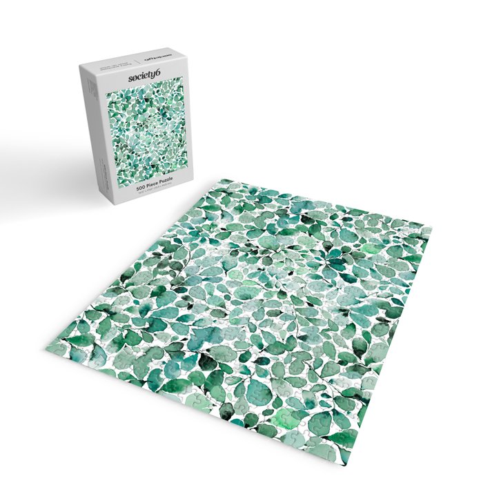 Watercolor Eucalyptus Botanical Green Leaves Jigsaw Puzzle Gallery Image 2