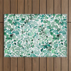Watercolor Eucalyptus Botanical Green Leaves Outdoor Rug Gallery Image 1