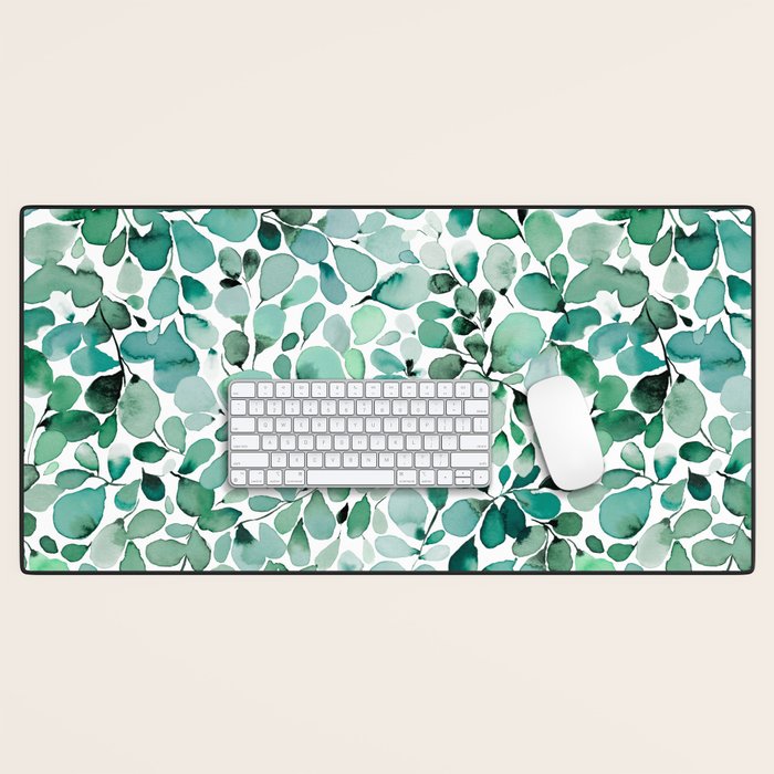 Watercolor Eucalyptus Botanical Green Leaves Desk Mat Gallery Image 1