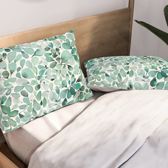 Watercolor Eucalyptus Botanical Green Leaves Pillow Sham Gallery Image 2
