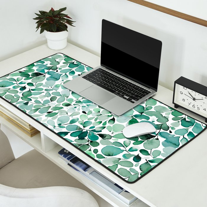 Watercolor Eucalyptus Botanical Green Leaves Desk Mat Gallery Image 2