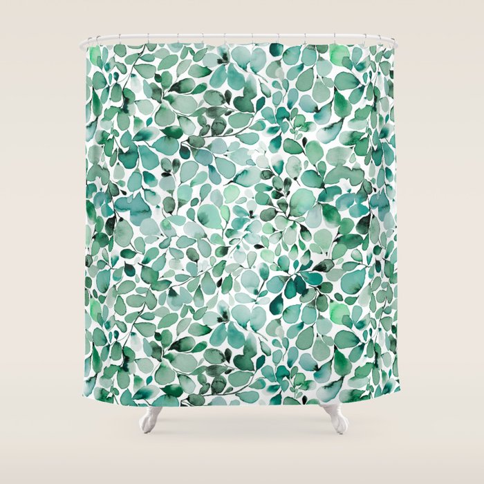 Watercolor Eucalyptus Botanical Green Leaves Shower Curtain Gallery Image 1