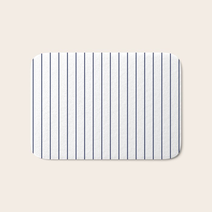 Classic Blue Baseball Stripe Lines On White Bath Mat Gallery Image 1